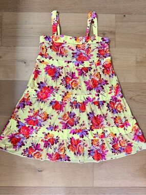 Betsey Johnson Swim Mini Dress / Cover-Up Tiered Ruffle Floral Yellow OS Womens